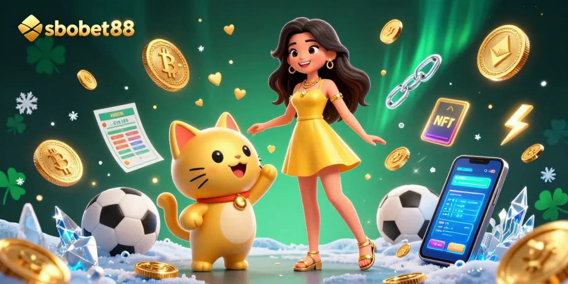 Engage with sbobet88 sports betting excitement featuring a cheerful woman and a lucky cat mascot.