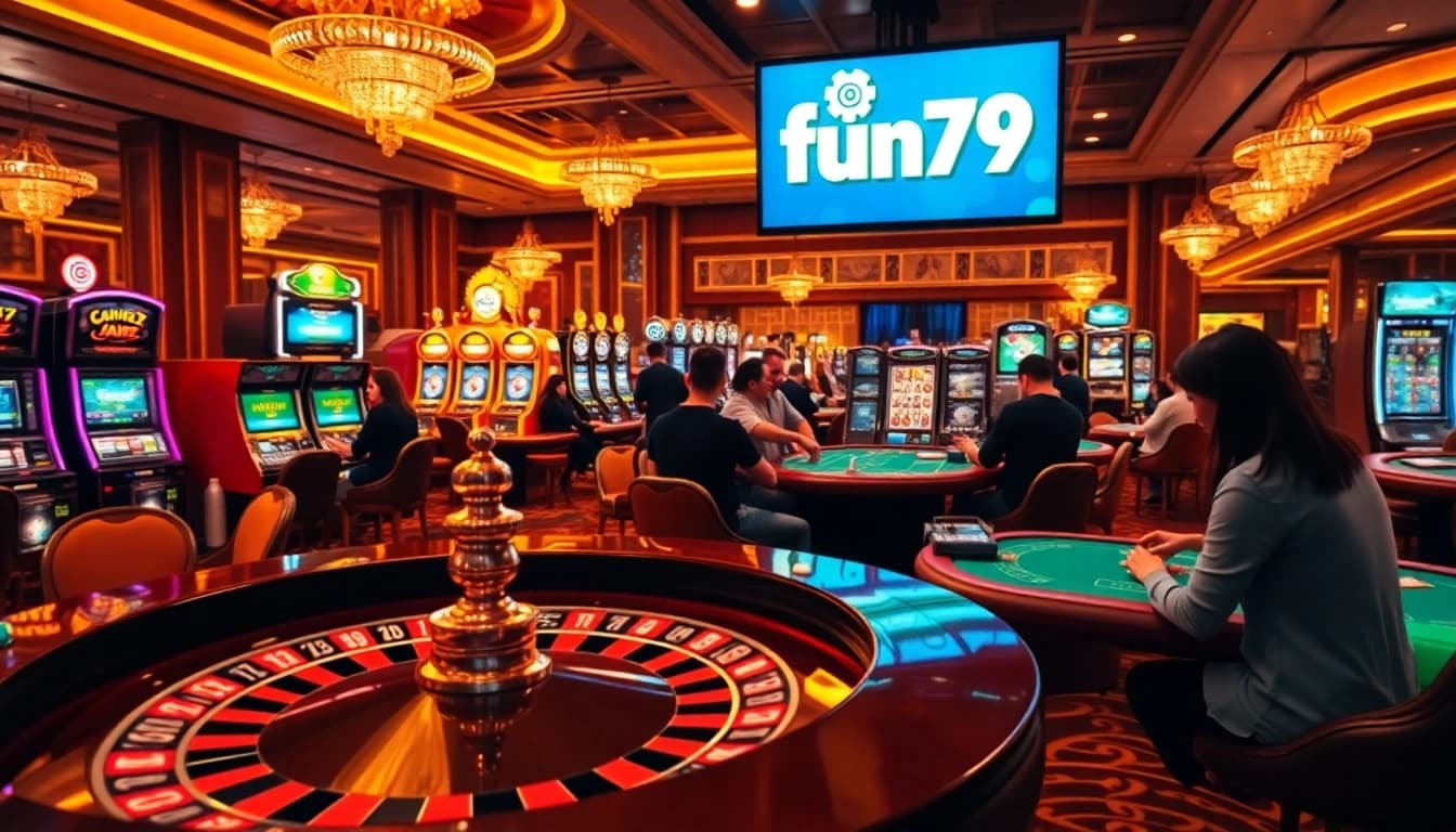 Experience thrilling gameplay at fun79 link with vibrant casino tables and slot machines