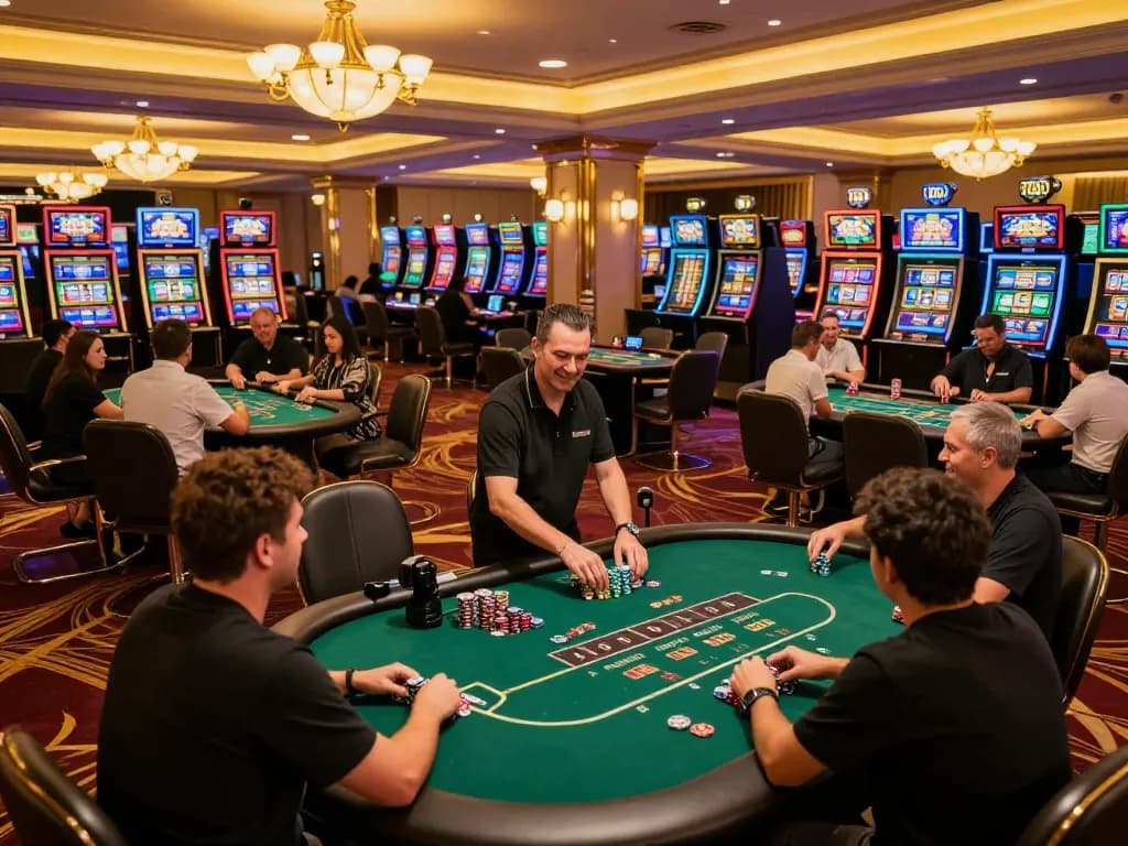 Experience excitement at TR88 casino with players betting and dealers managing games