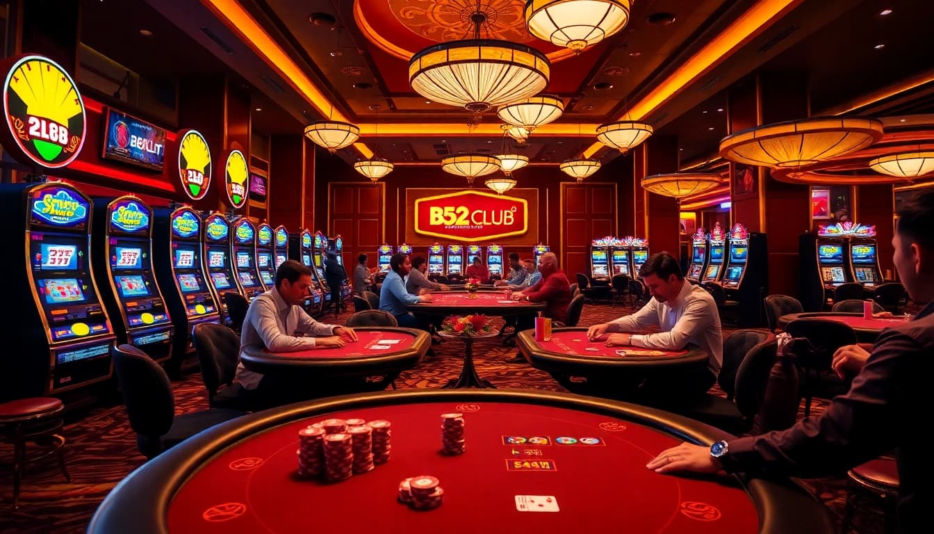 B52 CLUB offers thrilling online gaming experiences with vibrant poker tables and luxury gaming accents.