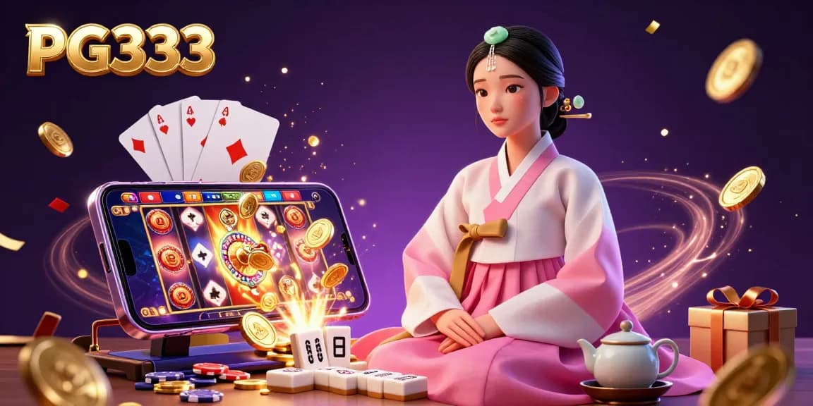 Engage with PG333 slot games featuring dynamic visuals and casino elements on a vibrant backdrop.