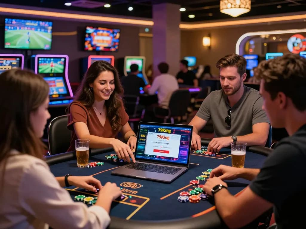 Engaged players enjoying the vibrant 79King gaming experience at a modern online casino table.
