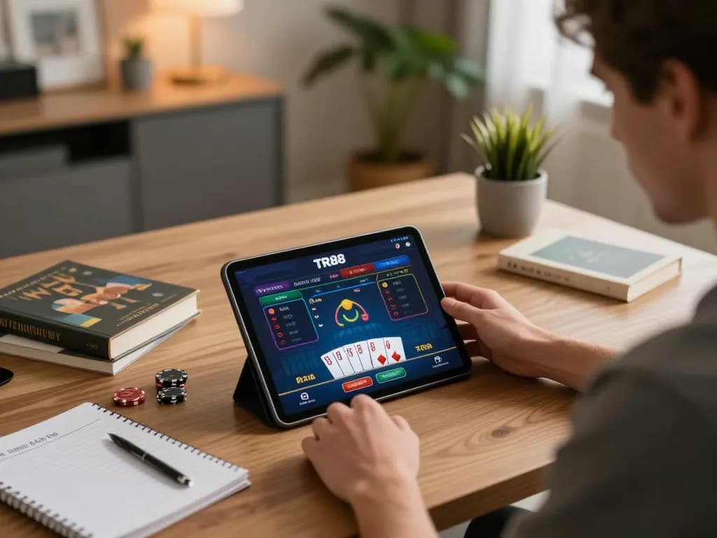 Engaging online gambler reviewing TR88 link interface for better odds and strategies