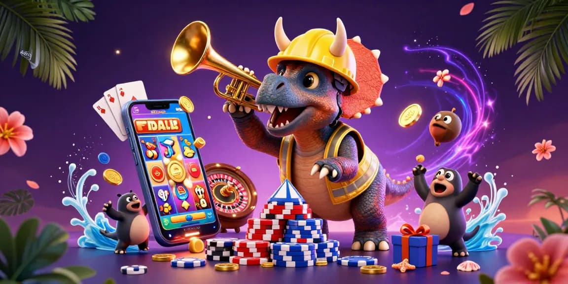 SHBET players enjoy a vibrant casino scene with poker chips and mobile gaming excitement.