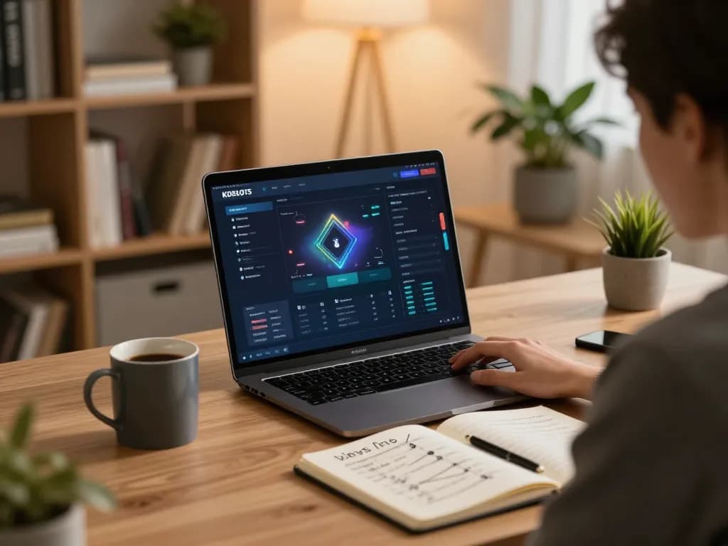 Engaging with kdslots online gaming interface in a cozy home office setting