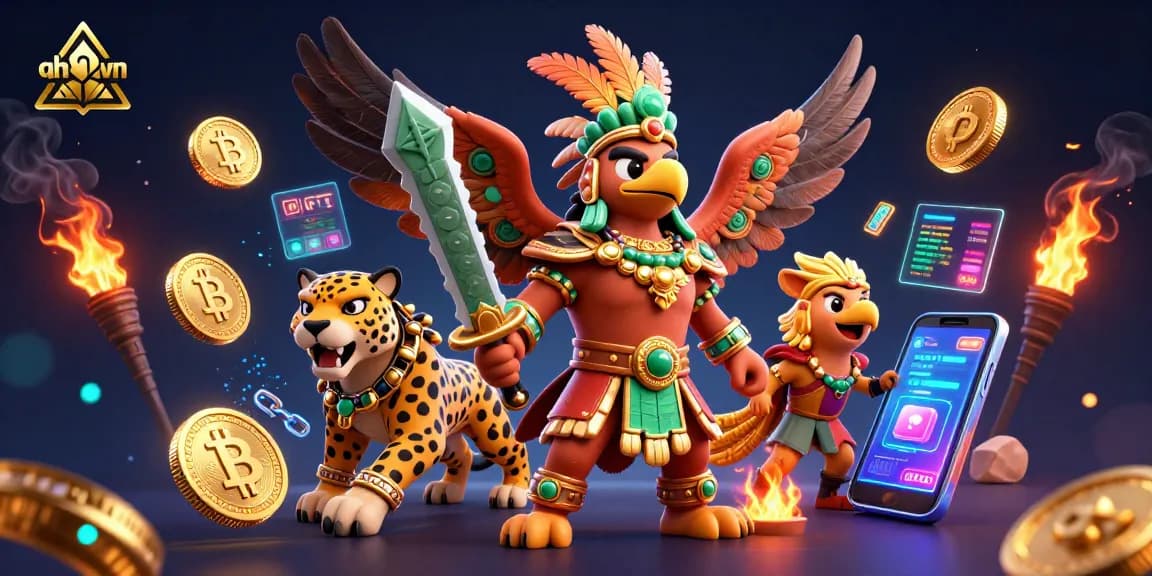 Experience the thrilling vibes of qh99vn with Aztec warriors, crypto themes, and vibrant casino elements.