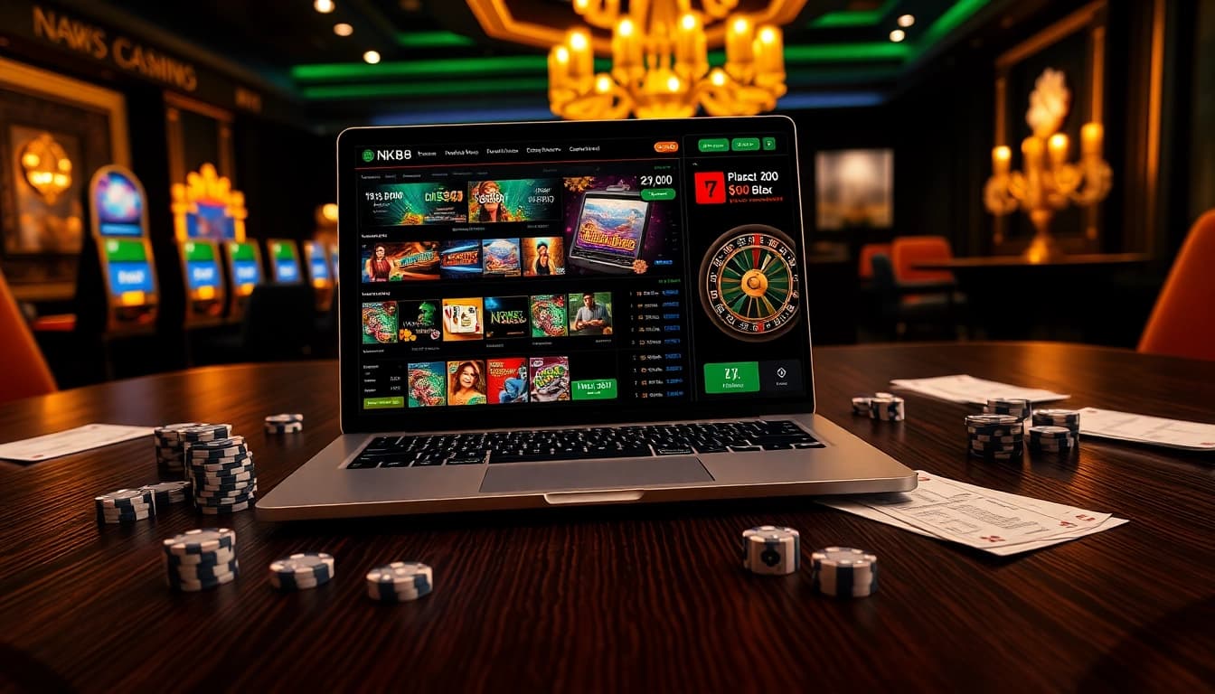Engaging NK88 web interface displaying strategic sports betting and vibrant casino games with poker chips