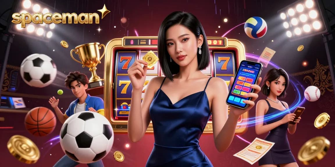 Engage with the spaceman slot game featuring a stylish Asian woman in a casino environment.