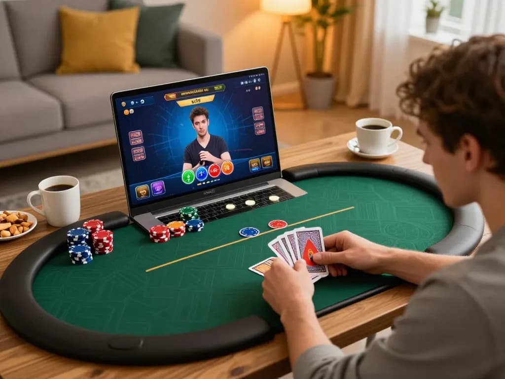 Join exciting online poker games at gi88 with a focused player analyzing their cards and strategy.