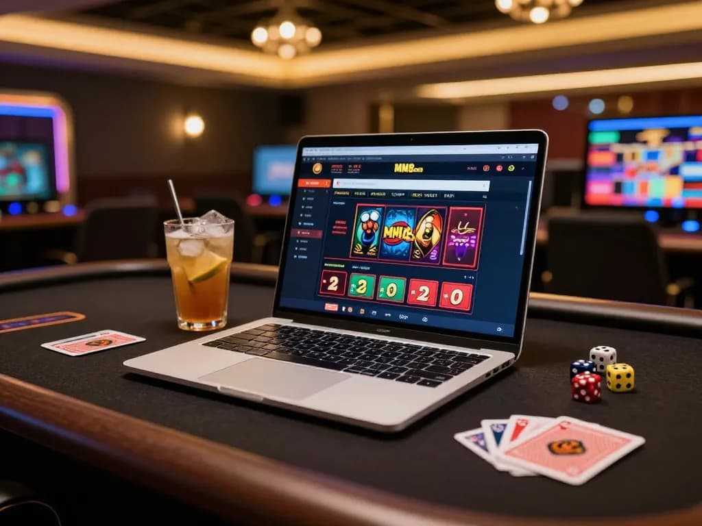 Engaging gaming moment at MM88.COM with laptop and strategy notes in a cozy setting