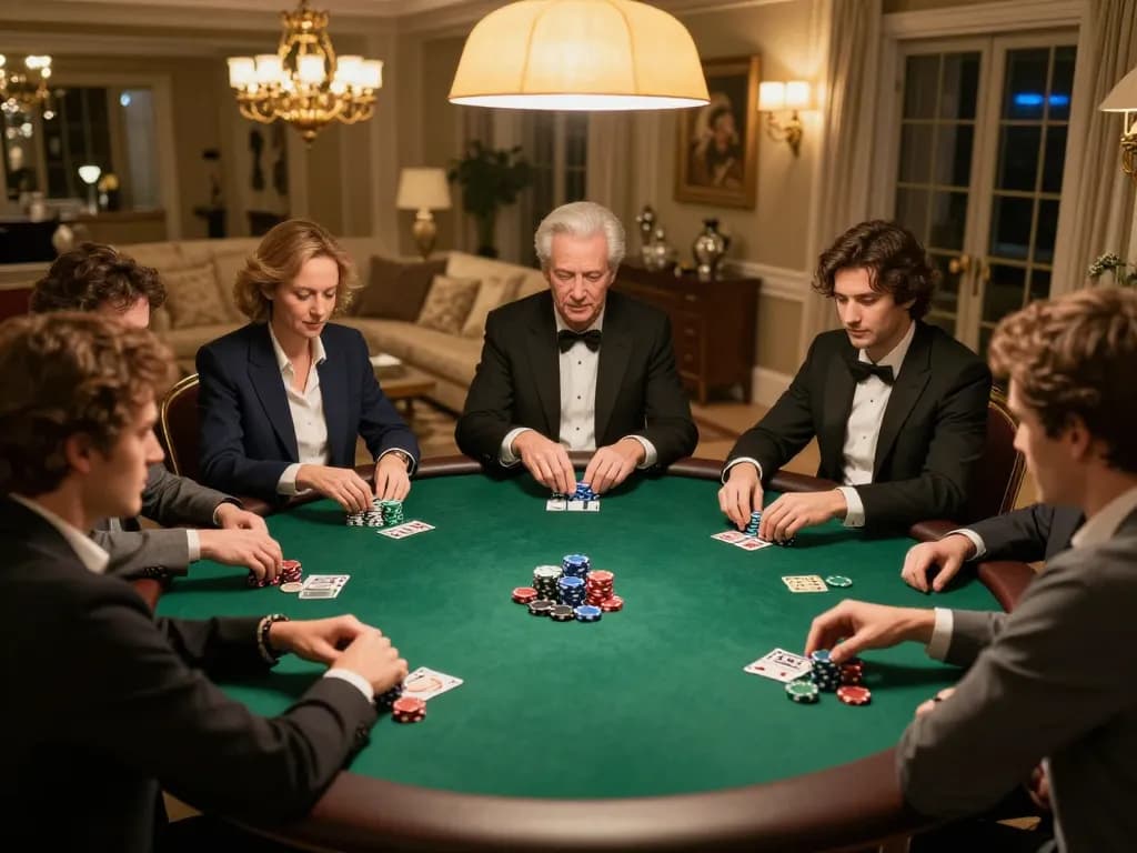 Players enjoying a competitive game at a poker table on sc88.games in a luxurious home setting.