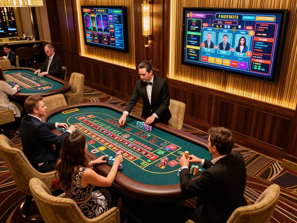 gg 88 players engaging in high-stakes game at luxury roulette table in vibrant casino environment