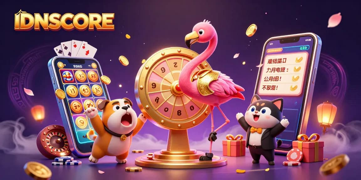 Spin the IDNSCORE prize wheel with excitement as tokens and rewards fly through the air.