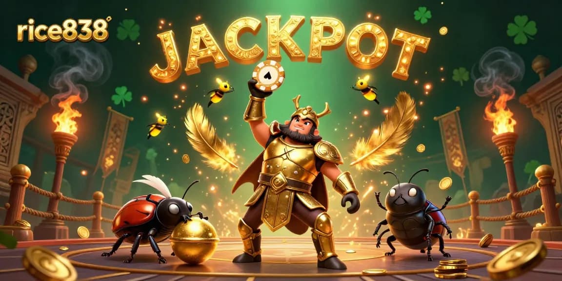 Spin the jackpot wheel with rice838's thrilling casino adventure amidst glowing elements and vibrant action.
