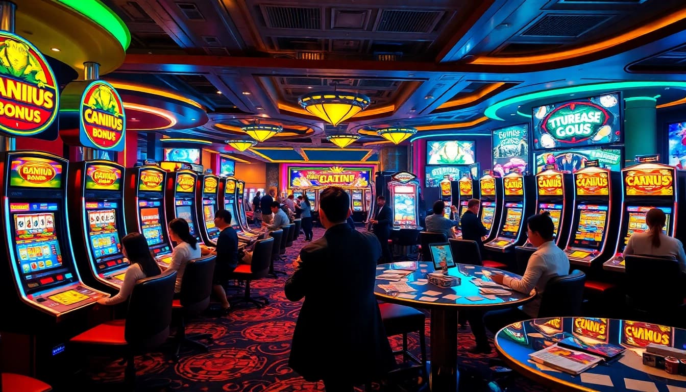 Experience the thrill of slot gacor bonus besar as players celebrate wins at vibrant casino machines.