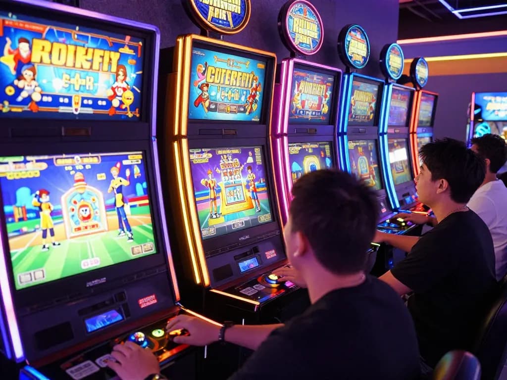 Engaged players at slot gacor machines enjoying vibrant gaming experience