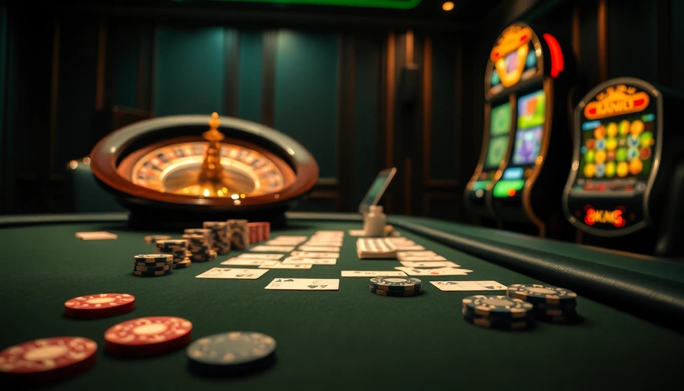 Play poker at an elegant table featuring 8kbet.ink branding, showcasing chips and cards for an exciting gambling experience.