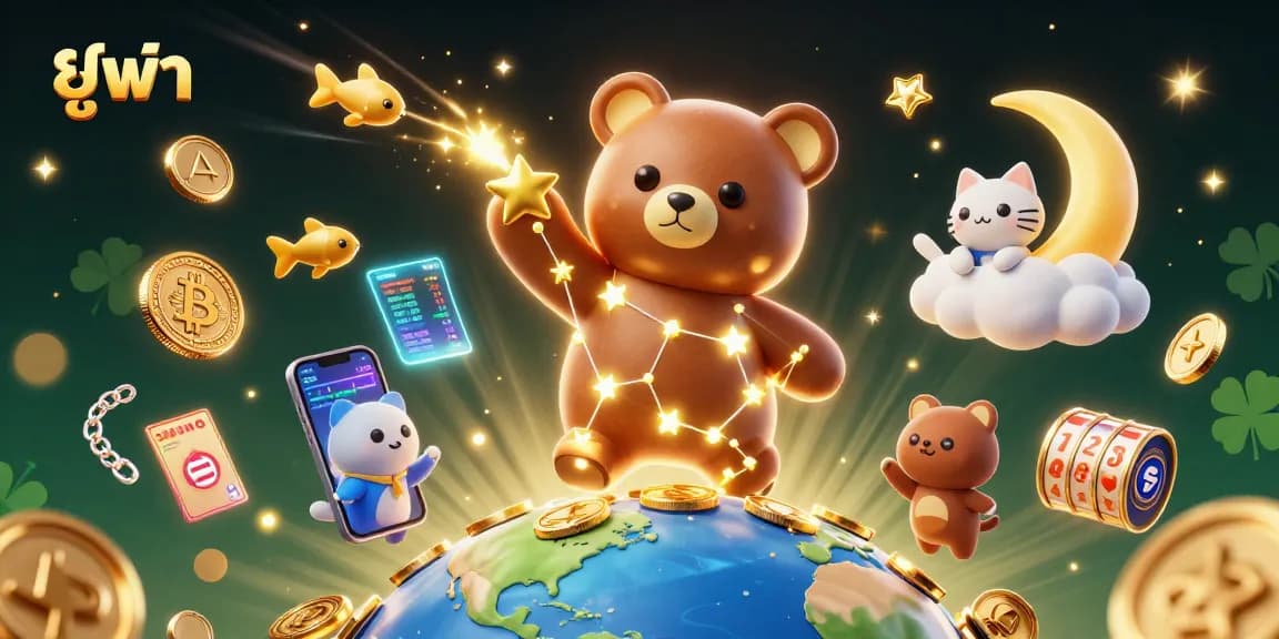 Experience dynamic gambling excitement with ยูฟ้า as stars and coins swirl in a cosmic casino.