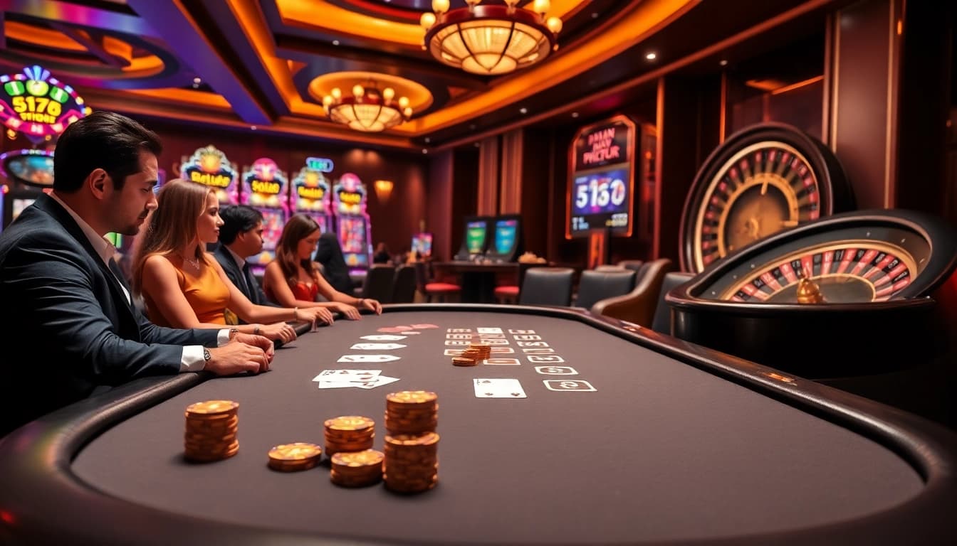 Engaging casino dynamics featuring poker chips and a roulette wheel at https://nk88.fyi/ table.