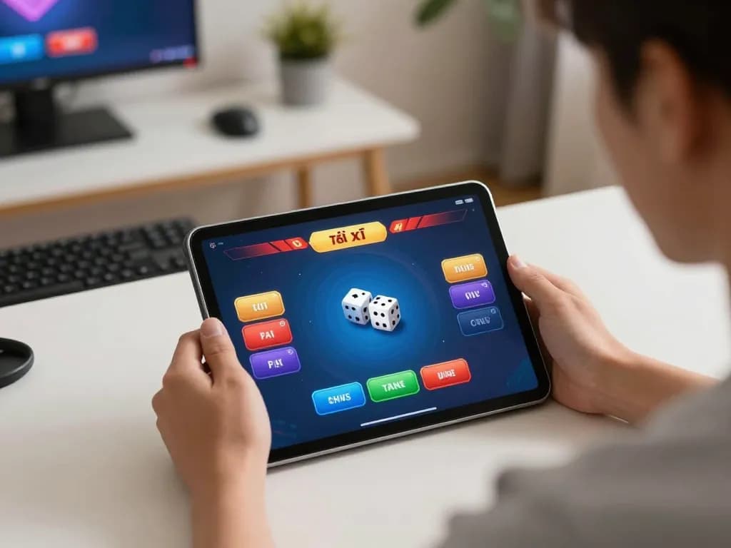 Tài xỉu online gameplay on a tablet, showcasing dynamic betting options and casual gaming atmosphere.
