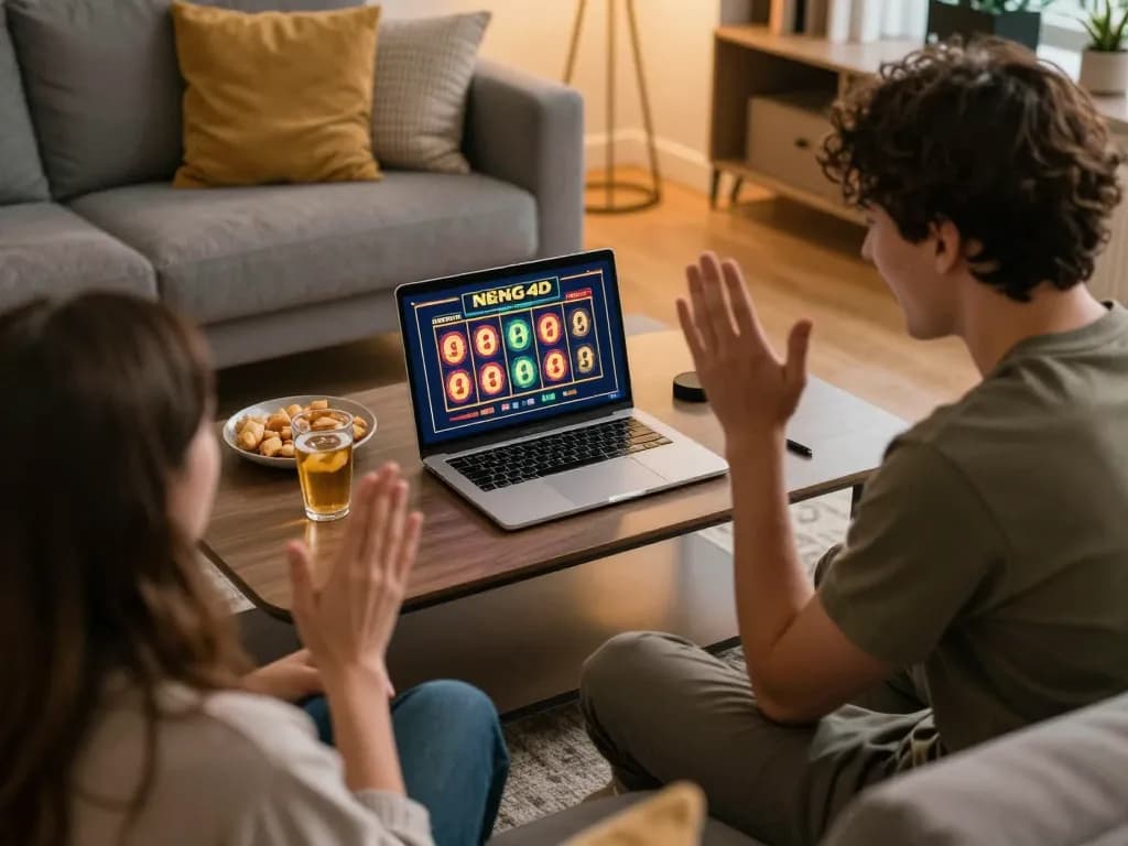 NENG4D slot game experience at home, showcasing player excitement while engaging with online gaming