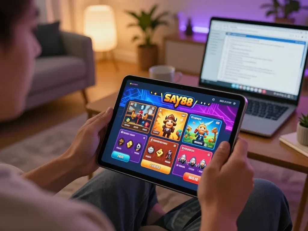 Engaging in thrilling gameplay on the Say88 mobile app in a cozy home atmosphere