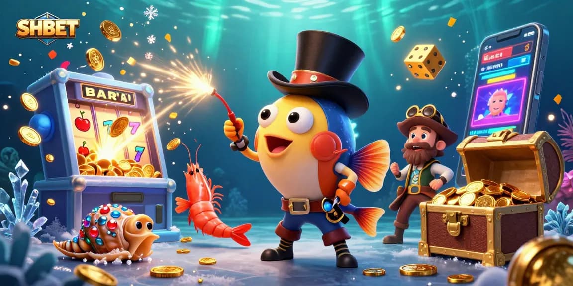 Win massive rewards playing SHBET with vibrant 3D casino characters and lively elements.