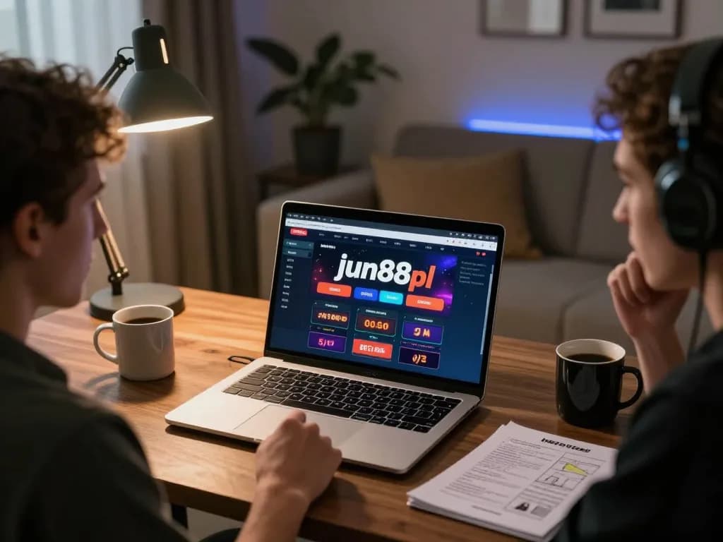 Engaging online gaming scene showcasing jun88pl platform in a cozy home environment, emphasizing player focus.