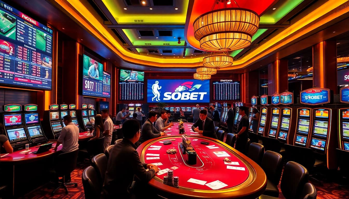 Experience sbobet link login excitement in a luxurious sportsbook with vibrant betting displays.