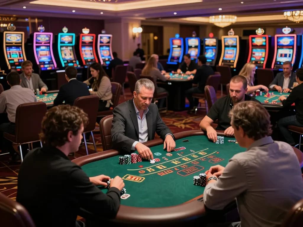 Tg88 players strategizing at a blackjack table under soft ambient lighting.
