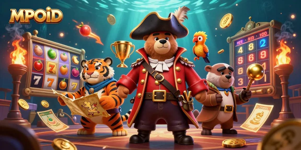 MPOID offers thrilling slot adventures with a pirate captain and tiger as they seek jackpots.
