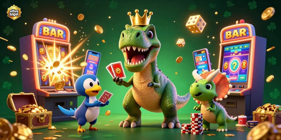 Situs togel offers an engaging 3D illustration of casino fun with colorful characters and dynamic gaming elements.