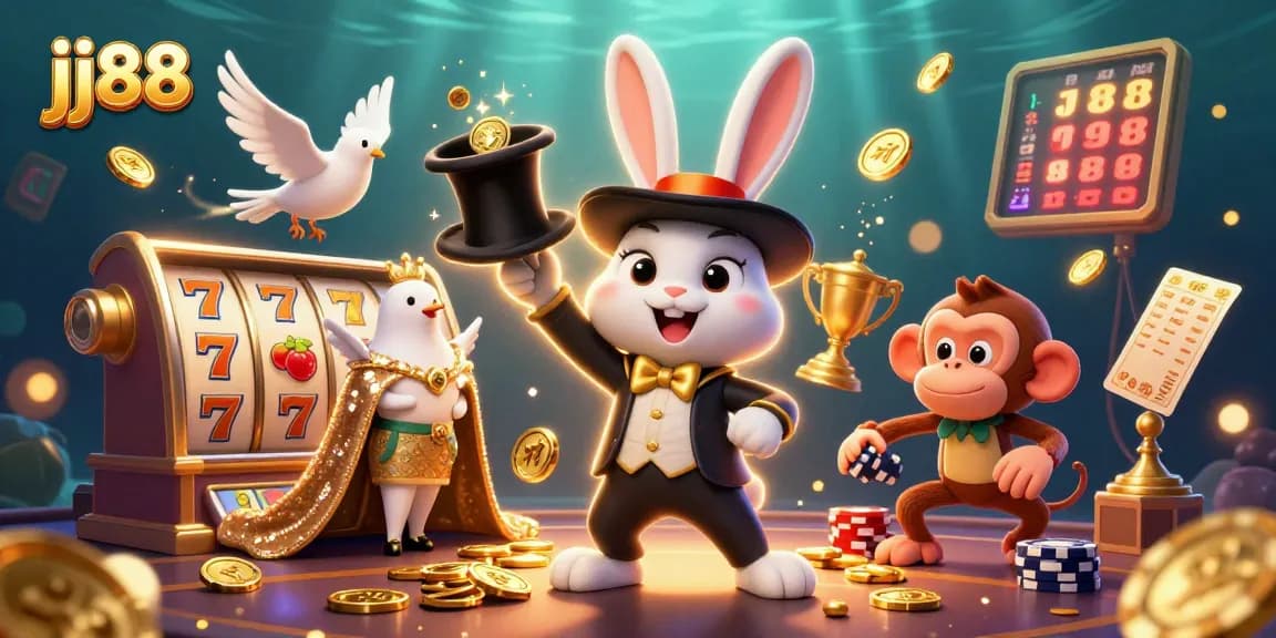 Engage in thrilling gameplay with jj88 slots featuring golden coins and playful characters.