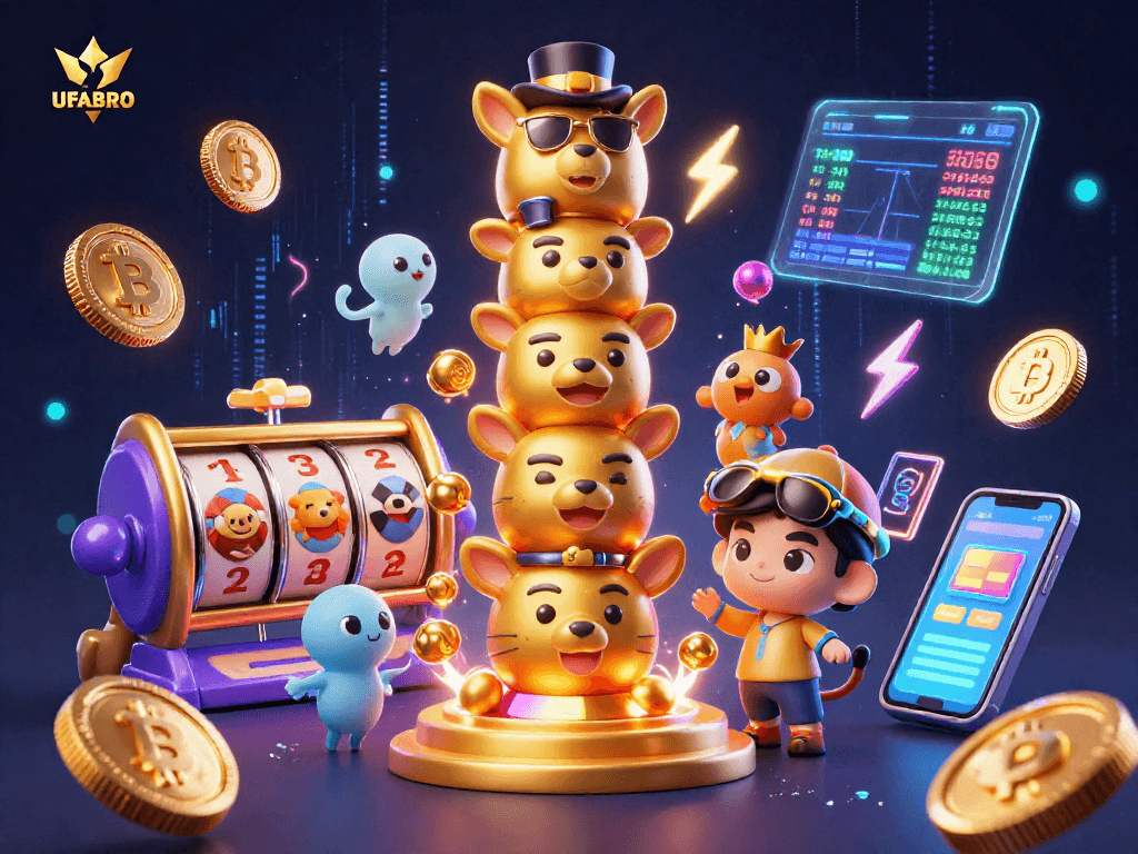 Engage with UFABRO through vibrant slot games featuring animated totem characters and crypto elements