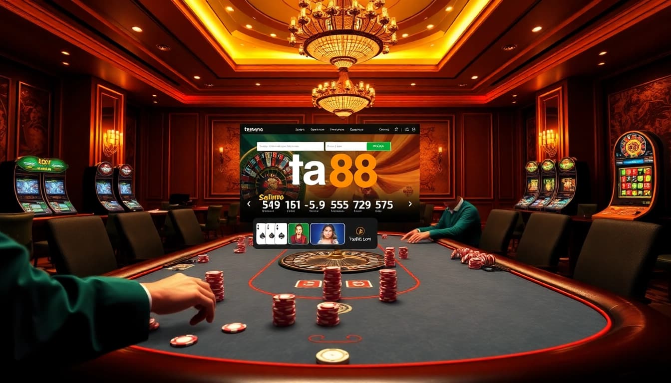 Experience thrilling gameplay at ta88 com with vibrant casino tables and poker chips.