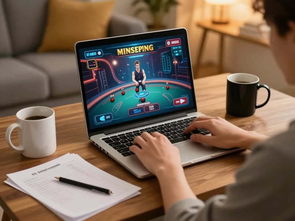 Engaging in online casinos from a cozy home setup with strategy notes.