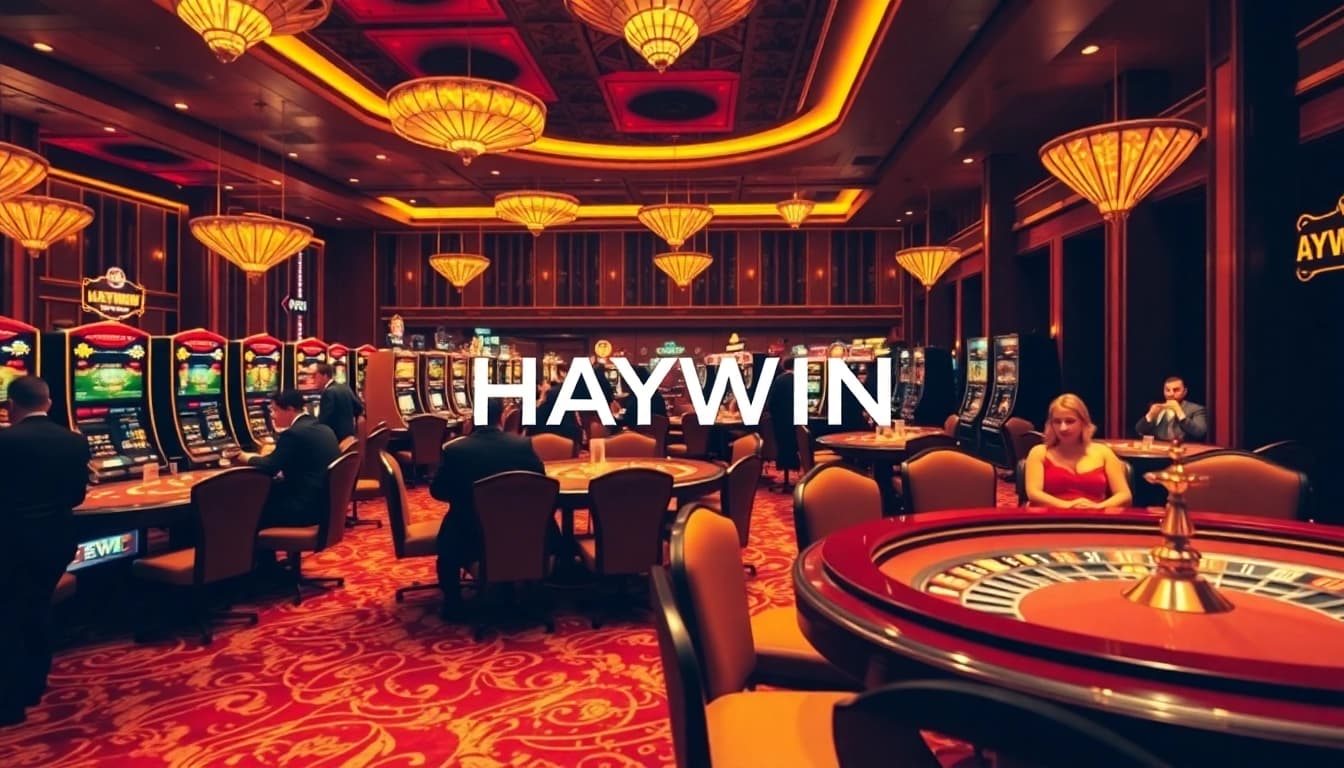 HAYWIN players engaging in poker at a luxurious casino table, showcasing excitement and professionalism.