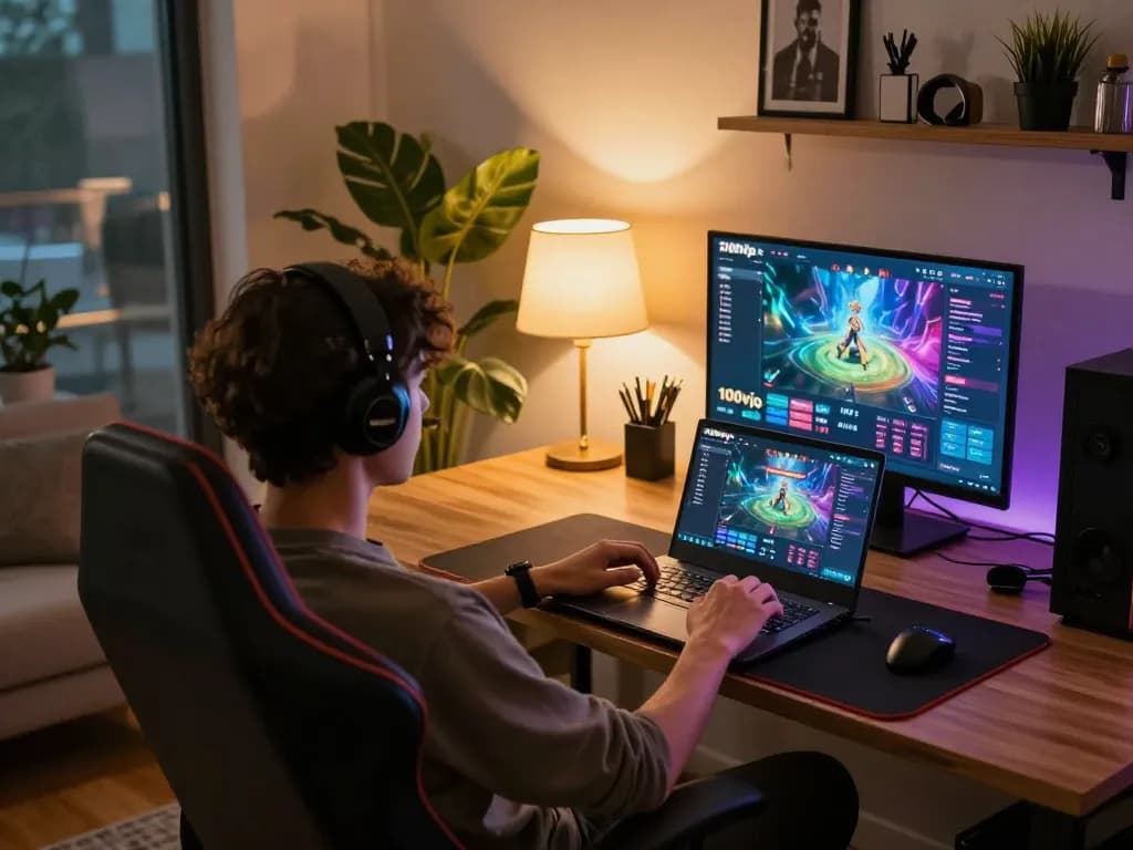 Experience thrilling gameplay on 100vip’s platform in a cozy home office setting.