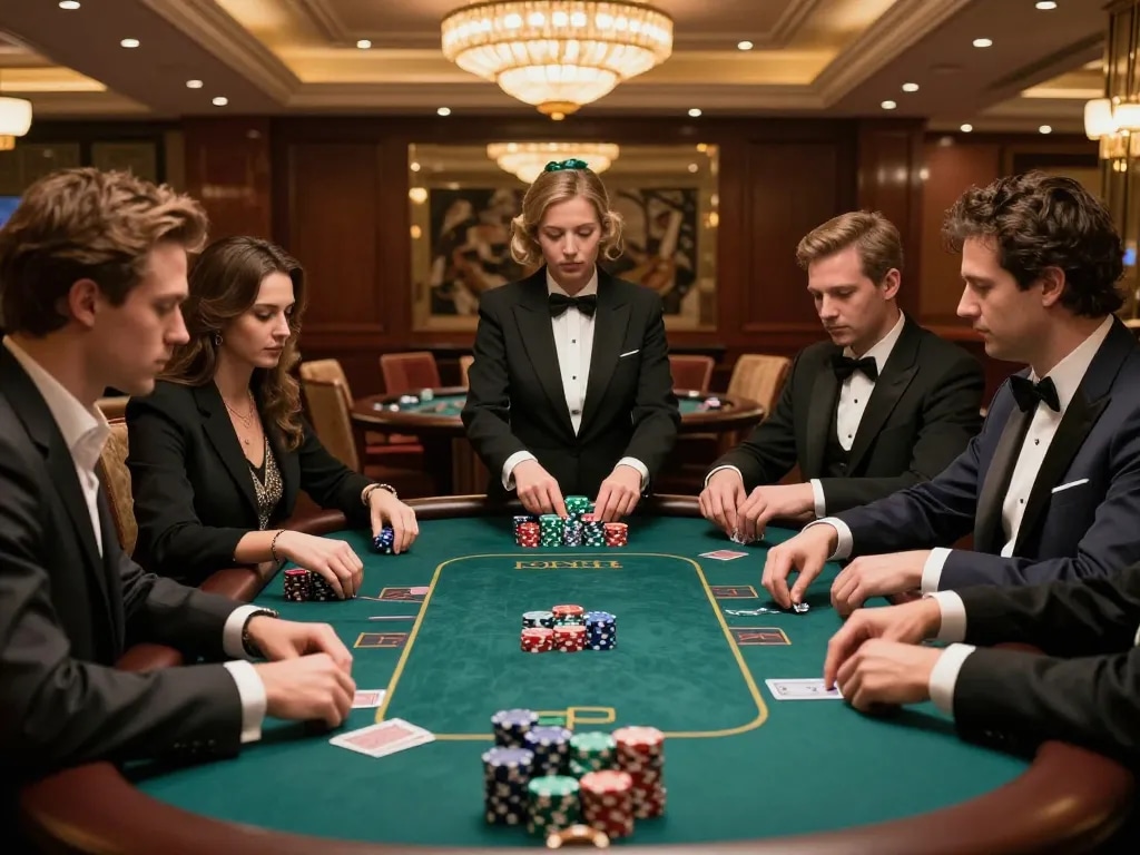 Pemain yang terlibat dalam permainan poker dengan taruhan tinggi yang menunjukkan strategi dan kegembiraan di https://blackmomsblog.com/about/ kasino.