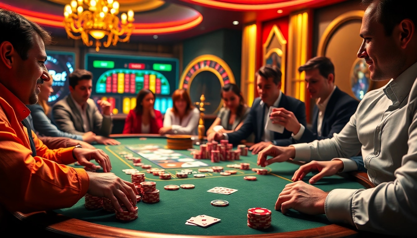 Engaging poker players enjoying a high-stakes game at hbbet5.art casino.