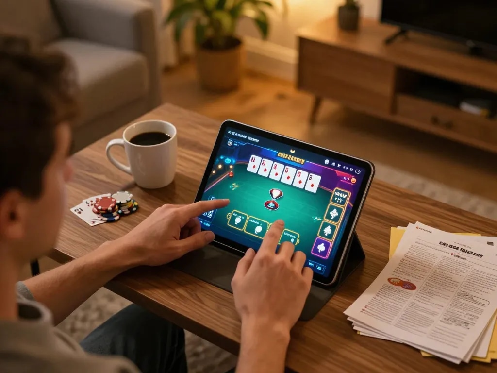 Engaging game sc88 session displayed on a tablet in a cozy living room environment.