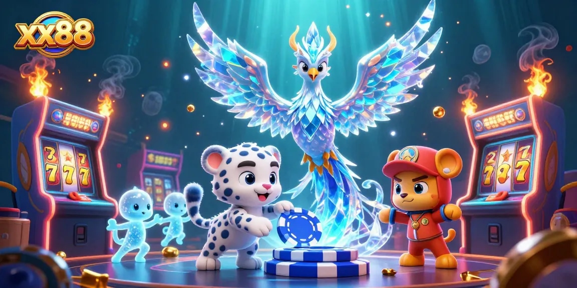 Experience thrilling gameplay with xx88's vibrant jackpot slot scene, featuring colorful characters and casino elements.