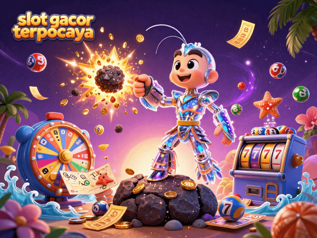 Engage with slot gacor terpercaya while witnessing a vibrant explosion of gems and coins in a galaxy setting.