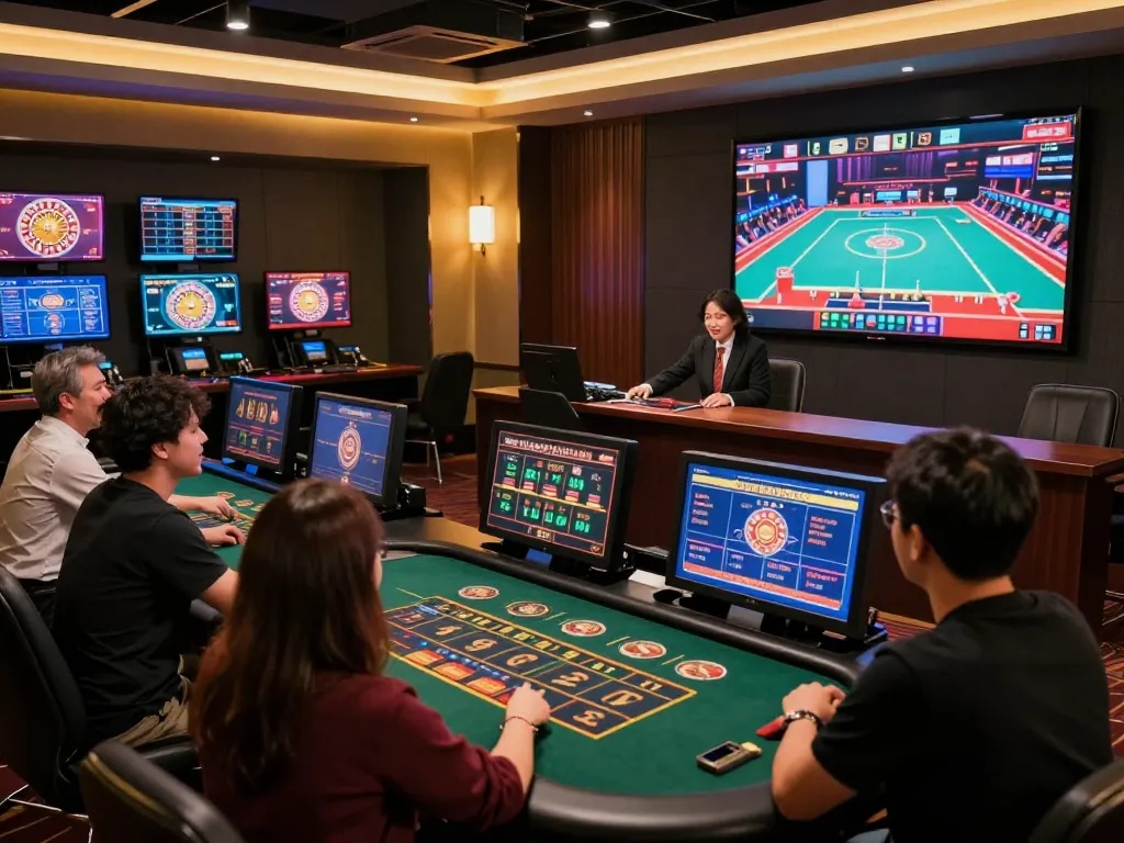 Kuwin live dealer experience with players engaging in real-time gambling action.