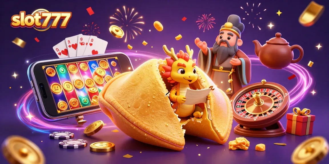 Experience thrilling slot777 adventures with a dragon, golden coins, and swirling confetti in vibrant casino artwork.