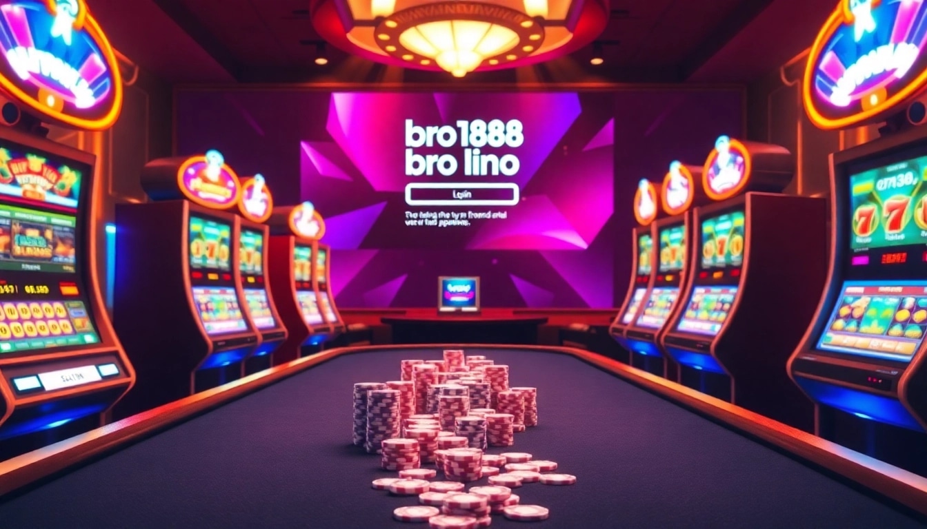 Experience the excitement of bro138 login at a vibrant casino scene with advanced gaming elements.