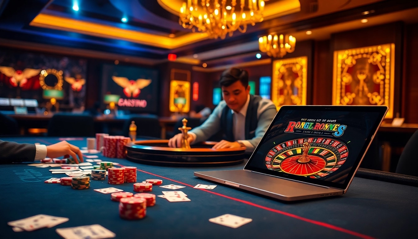 High-stakes gaming at nhà cái five88 with vibrant poker chips and cards on a luxurious table.