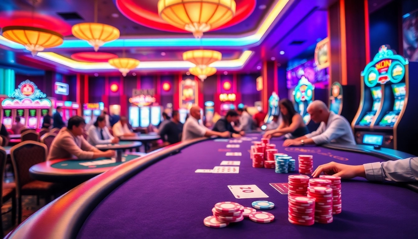 Engage with y3娛樂 in an exciting casino scene highlighting vibrant gaming tables.