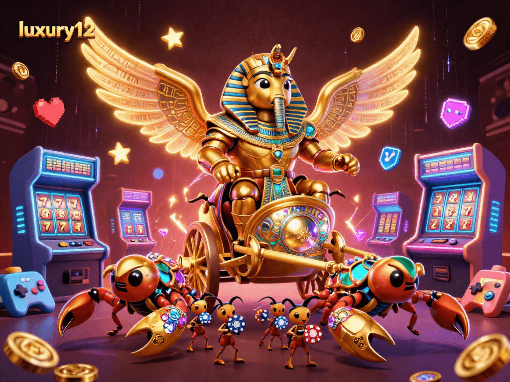 Permainan slot dan taruhan menyenangkan di luxury12 dengan karakter unik dalam kasino digital.