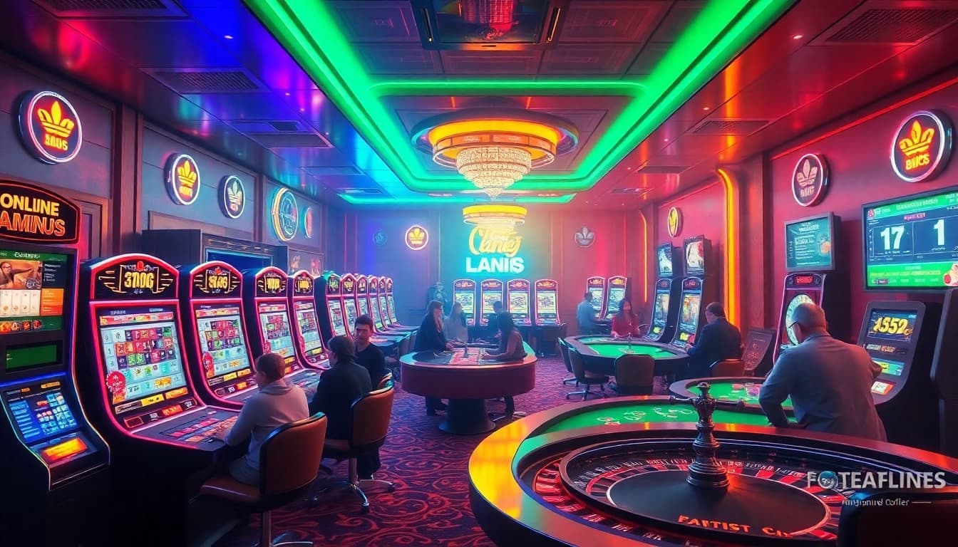 Experience the excitement of online gambling at B52 with vibrant gaming tables and players in action.